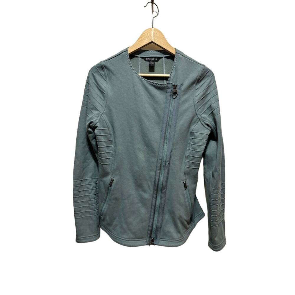 ATHLETA Cotton Blend Moto Jacket green Asymmetrical Zip Women's M